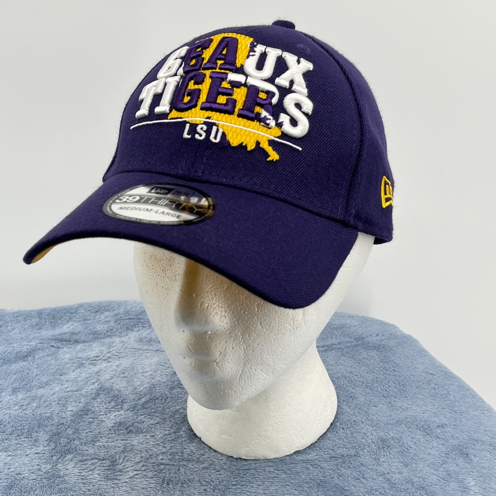 New Era LSU Geaux Tigers 39THIRTY Flex Fit Hat M/L - Purple 3D Puff Embroidered